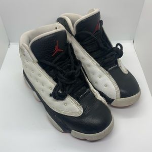 Kids Black & White He Got Game Retro Jordan 13s size 12C